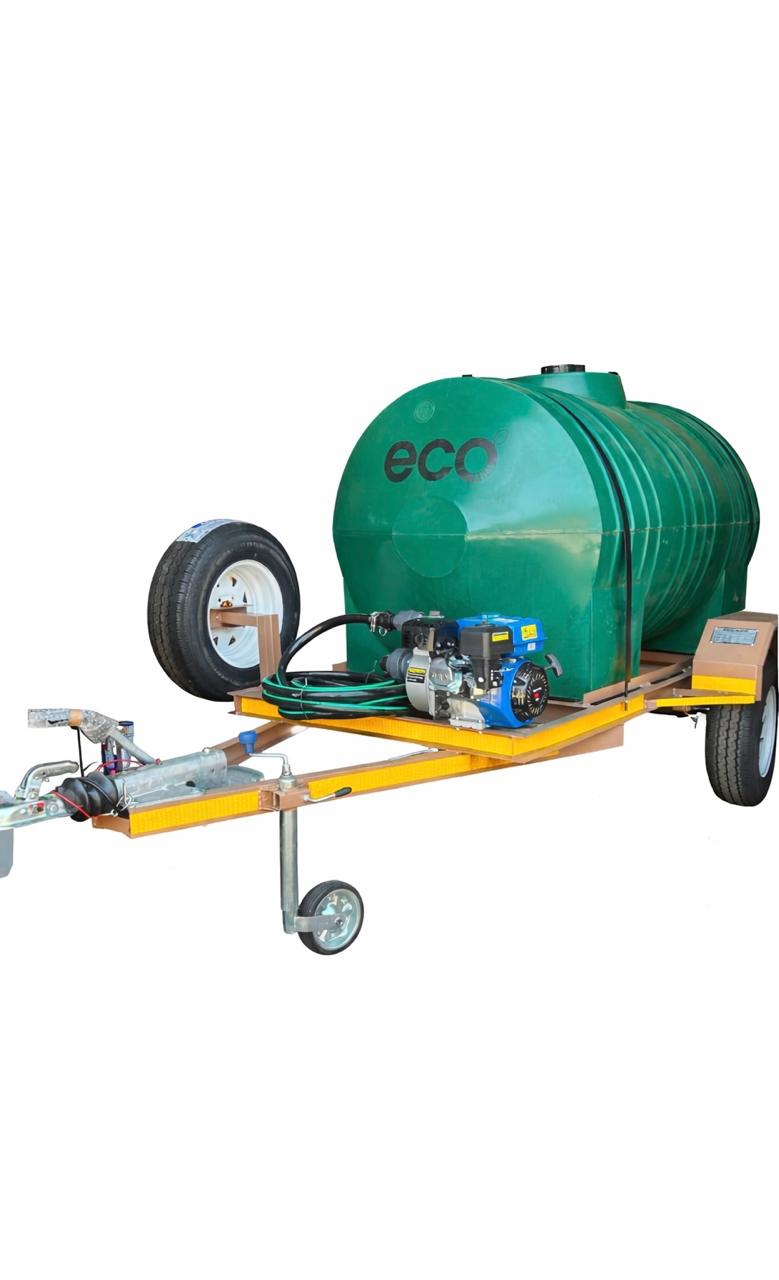 Green water tank on a trailer 